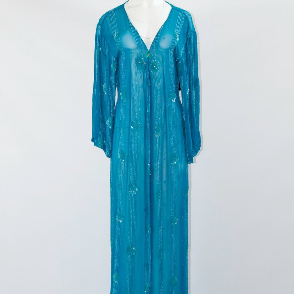 Kaftan Luxury Evening Formal Dress Beads Arabic Blue Safire OS